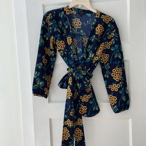 J. Crew Floral Wrap Crepe Top with tie